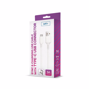 Setty kaabel USB - USB-C 1,0 m 3A valge