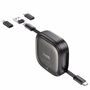 Kaabel All-in-one sissetõmmatav vahetatavate otsikutega Hoco PD 3A 60W 0,95 m U140 must