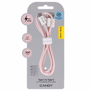 Blavec Kaabel Candy braided - USB to Type C - PD 60W 3A 3 metres Apple CarPlay/Android Auto (CCA-UC3P30) roosa
