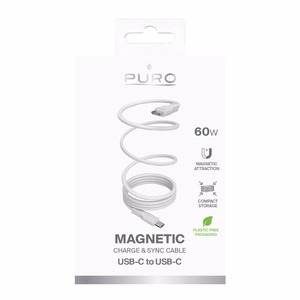 Puro Magnetic USB-C - USB-C 60W USB 3.2 (20 Gbps) 1m Magnetic Kaabel - valge