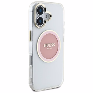 Guess IML Metal Colored Circle Classic Logo MagSafe iPhone 16 Ümbris - Roosa