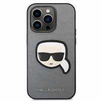 Karl Lagerfeld Saffiano Karl's Head Patch ümbris iPhone 14 Pro Max'ile - hõbedane