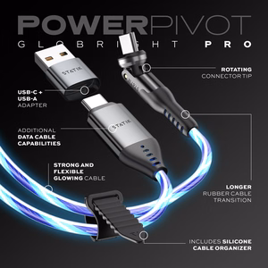 STATIK PowerPivot Pro, Glowing LED Cabel, USB-C to USB-C, 2m, Black