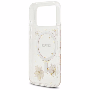 Чехол GUESS для IPHONE 17 Pro совместимый с MagSafe GUHMP17LRBFGFGMP (Resin Flowers and Glitter) розовый