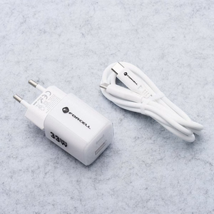 Phone laadija Forcell F-Energy GaN III Crystal Color USB C + USB A QC4.0 PD 33W + silikoon kaabel USB C to USB C VT-41 valge 0INT