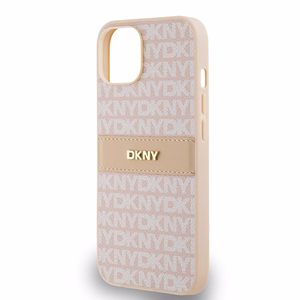 DKNY Leather Mono Stripe & Metal Logo ümbris jaoks iPhone 15 / 14 / 13 - roosa