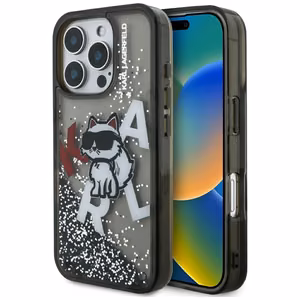 Karl Lagerfeld Liquid Glitter Choupette Logo Ümbris jaoks iPhone 16 Pro - must