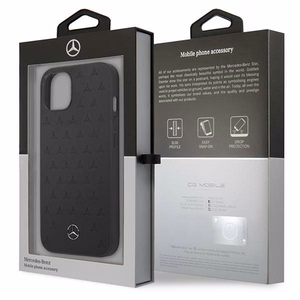 Mercedes nahast tähtede mustriga ümbris iPhone 13 mini jaoks - must