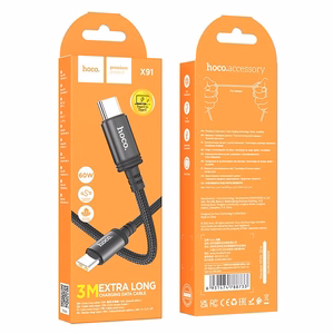 Кабель USB C to USB C Hoco 3A 60W 3 m X91 черный