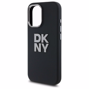 DKNY Liquid Silicone Metal Logo iPhone 16 Ümbris - Must