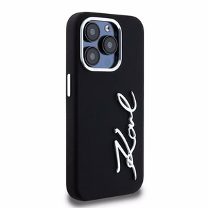 Karl Lagerfeld Silicone Metal Script Logo iPhone 15 Pro Max Ümbris - Must