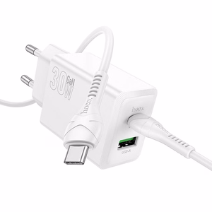 Charger Hoco N71 30W GaN USB-C/USB-A + USB-C to USB-C cable 1.0m white