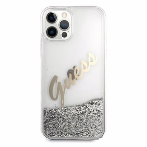 Guess GUHCP12LGLVSSI iPhone 12 Pro Max 6.7" hõbedane/hõbedane kõvakaaneline Glitter Vintage Script