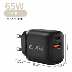 Tech-Protect NCA65W-GAN PD 65 W / QC3.0 2-pordiline seinaklaadija, must