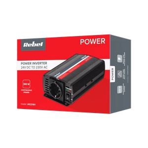 REBEL 24 V–230 V inverter, 300 W, Saksa F-tüüpi pistikupesa