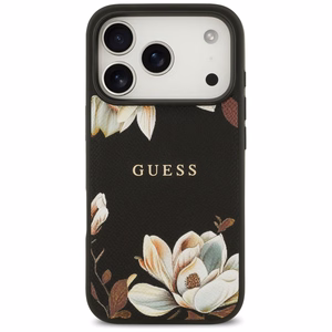 Guess Grained Flowers Classic Logo MagSafe ümbris jaoks iPhone 17 Pro - must