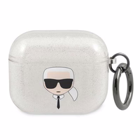 Karl Lagerfeld Glitter Karl's Head ümbris AirPods 3 jaoks - hõbedane