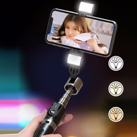 Selfie Stick - with detachable bluetooth remote control, tripod and 2 LED lights - P96D-2 BLACK