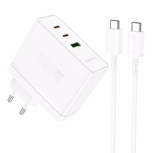 Borofone Wall Laadija BN11 Imperial - USB + 2xType C - QC 3.0 PD 100W with Type C to Type C Kaabel valge