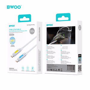 BWOO 240W Super Fast Charging Data Kaabel With RGB Light valge X325C-C