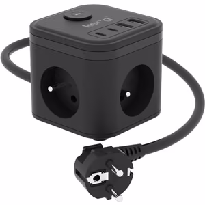 KERG 3 pesaga voolukuubik + kiirlaadija USB-A+USB-C 1.5m 3×1.5mm2 H05VV-F 16A/250V~ Smart must