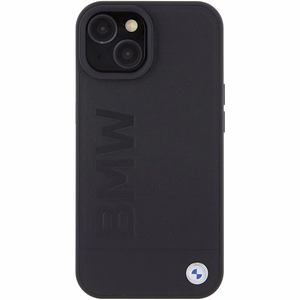 BMW Leather Hot Stamp ümbris jaoks iPhone 15 Plus - must