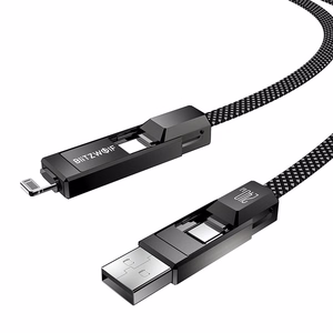 Blitzwolf BW-HDC7 4-in-1 USB+C+Lightning kaabel 240W 1.2m (must)