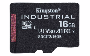 Kingston Technology 16GB microSDHC Industrial C10 A1 pSLC kaart + SD adapter