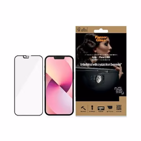 PanzerGlass E2E Microfracture antibacterial glass with camera cover with Swarovsky crystal jaoks iPhone 13 mini - with must raamiga