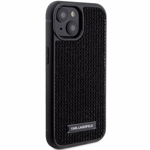 Karl Lagerfeld Rhinestone Logo Metal Plate ümbris jaoks iPhone 15 - must