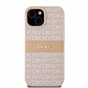 DKNY Leather Mono Stripe & Metal Logo Ümbris jaoks iPhone 15 Plus / 14 Plus - Roosa