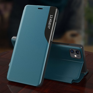 Eco Leather View Case elegantne raamaturiiuli tüüpi ümbris koos jalutusalusega iPhone 13 Pro Maxile roheline
