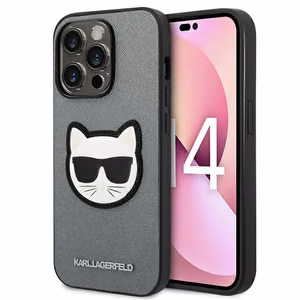 Karl Lagerfeld Saffiano Choupette Head Patch ümbris iPhone 14 Pro Max'ile - hõbedane
