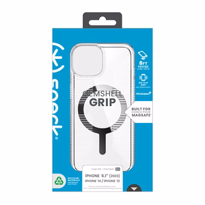 Speck GemShell Grip MagSafe ümbris seadmele iPhone 17e / 16e / 15 / 14 / 13, läbipaistev, kroomviimistlusega