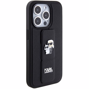 Karl Lagerfeld Gripstand Saffiano Karl&Choupette Pins ümbris jaoks iPhone 15 Pro - must