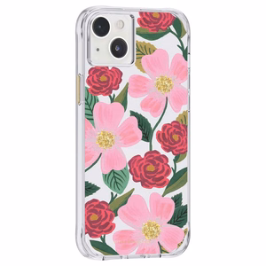 Rifle Paper Clear ümbris seadmele iPhone 14 Plus, kuldset tooni kaunistusega, Rose Garden mustriga