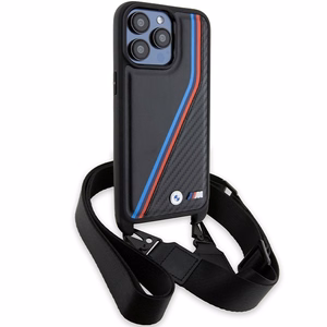 BMW M Edition Carbon Tricolor Lines & Strap чехол для iPhone 15 Pro Max - чёрный