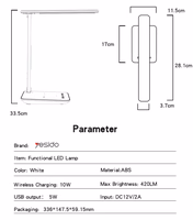 Yesido Lauaarvuti lamp DS20 induction koos LCD ekraan valge