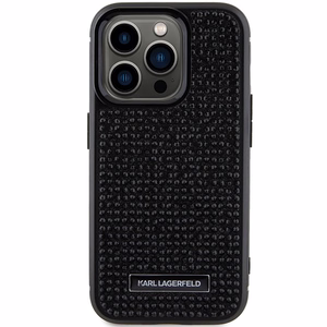 Karl Lagerfeld Rhinestone Logo Metal Plate ümbris jaoks iPhone 15 Pro - must