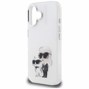 Karl Lagerfeld IML Aquarelle Karl & Choupette & Logo iPhone 16 Ümbris - valge