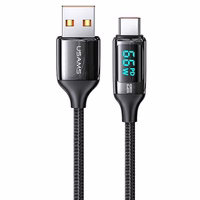 USAMS punutud kaabel U78 USB-C 1,2m LED 6A kiirlaadimine must SJ544USB01 (US-SJ544)