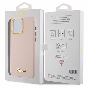 Guess Silicone Script Metal Logo & Frame чехол для iPhone 15 Pro Max - розовый