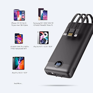 Powerbank Veger C20 (W2047 / W2059) 20000 mAh with built-in Micro-USB cables / Type C / Lightning must