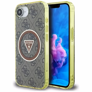 Guess IML Metal Glitter 4G Circle Triangle MagSafe ümbris jaoks iPhone 16e - brown