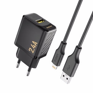 Dudao A23LEU 2.4A GaN EU USB-A seinalaadija USB-A to Lightning kaabliga - must