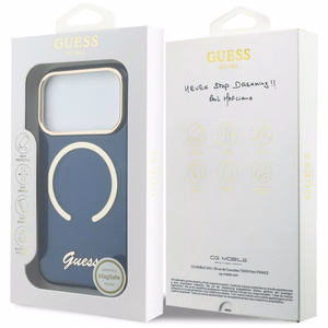 Guess IML Script Metal MagSafe Ümbris for iPhone 17 Pro Max - sinine