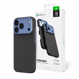 AmazingThing Titan Max Lens ümbris mudelile iPhone 18 Pro Max, aramiidkiust, kaamerakaitsega, ühildub MagSafe'iga – värv: sinine