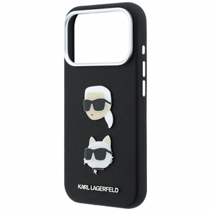Karl Lagerfeld Saffiano Karl & Choupette Heads Pins & Logo ümbris seadmele iPhone 18 Pro / 17 Pro – must