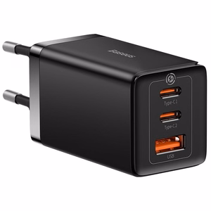 Wall laadija Baseus GaN5 Pro 2xUSB-C + USB, 65W (must)