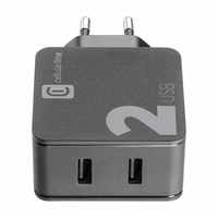 Cellularline Multipower 2 - 2x USB-A 12W + 12W mains laadija (must)